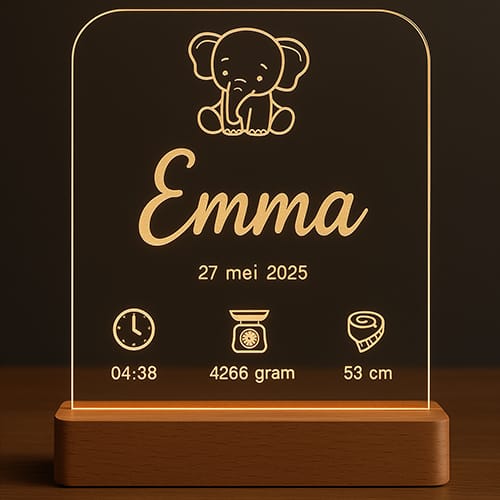 Kinderkamer lampje met naam – gepersonaliseerd met geboortegegevens