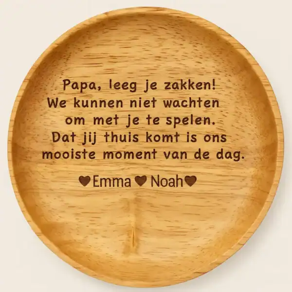 Houten sleutelschaaltje – papa, leeg je zakken