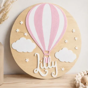 Gepersonaliseerd houten naambordje - gecombineerd met 3d technologie - luchtballon