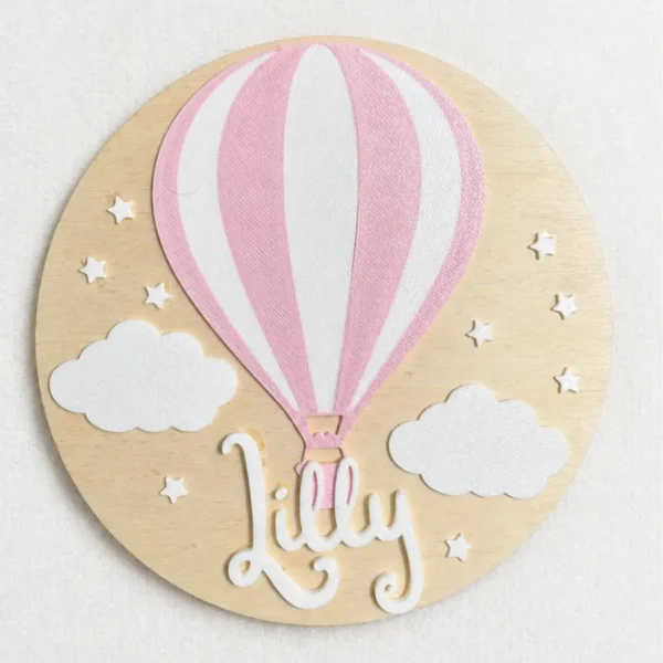 Gepersonaliseerd Houten Naambordje Luchtballon | ⌀16 cm