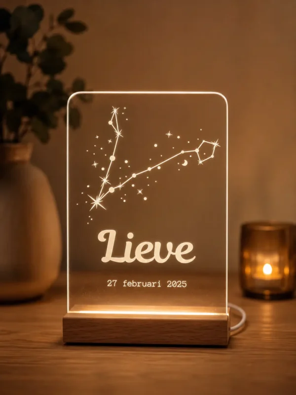 Gepersonaliseerd Vissen Sterrenbeeld Lampje met Naam en Datum – Warm LED Nachtlampje Babykamer