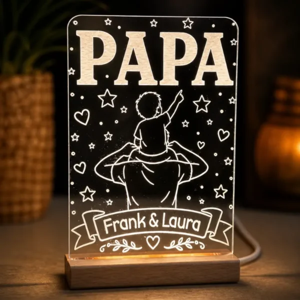 Gepersonaliseerd LED lampje papa met kind – uniek vaderdag cadeau