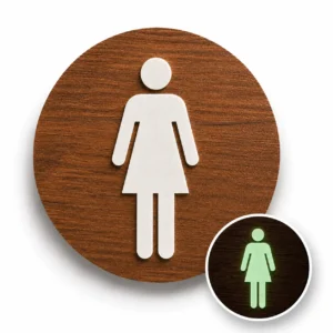Glow in the dark - zelfklevende houten toilet sticker – WC bordje met vrouw pictogram