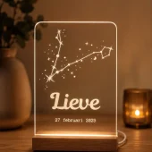 Gepersonaliseerd lampje met sterrenbeeld Vissen met jouw eigen naam en datum